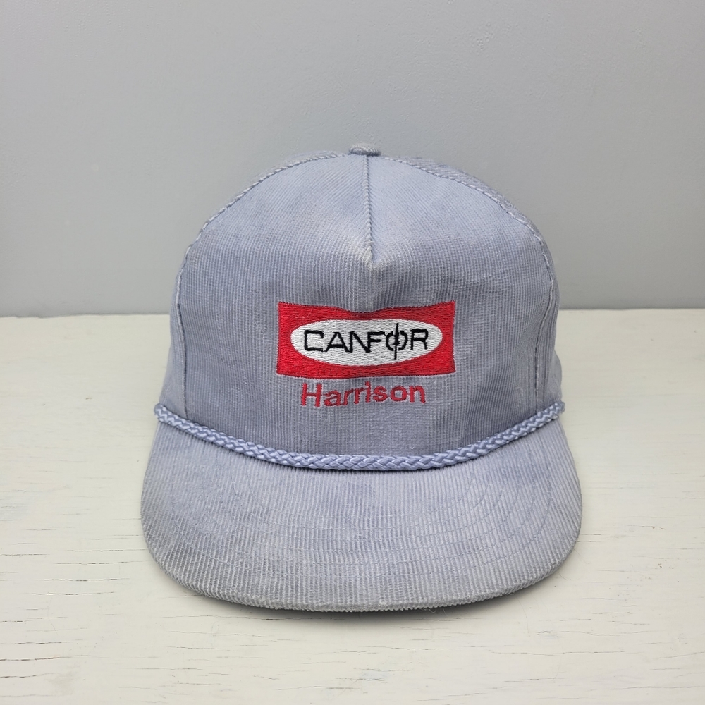 Vintage Corduroy Logging Hat Canfor Harrison Adult Snapback Light Grey Rope
